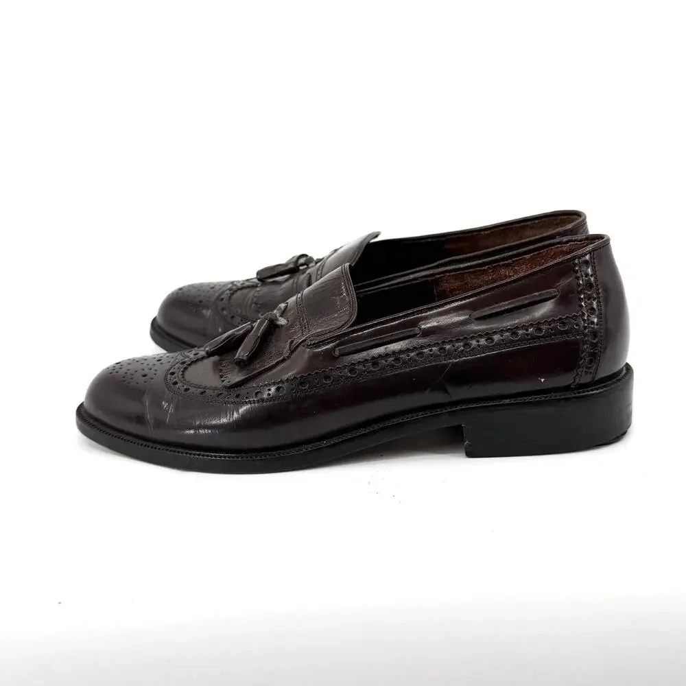 Vintage 90s Bor Jiann Dark Brown Genuine Leather Wingtip Tassel Kiltie Loafers